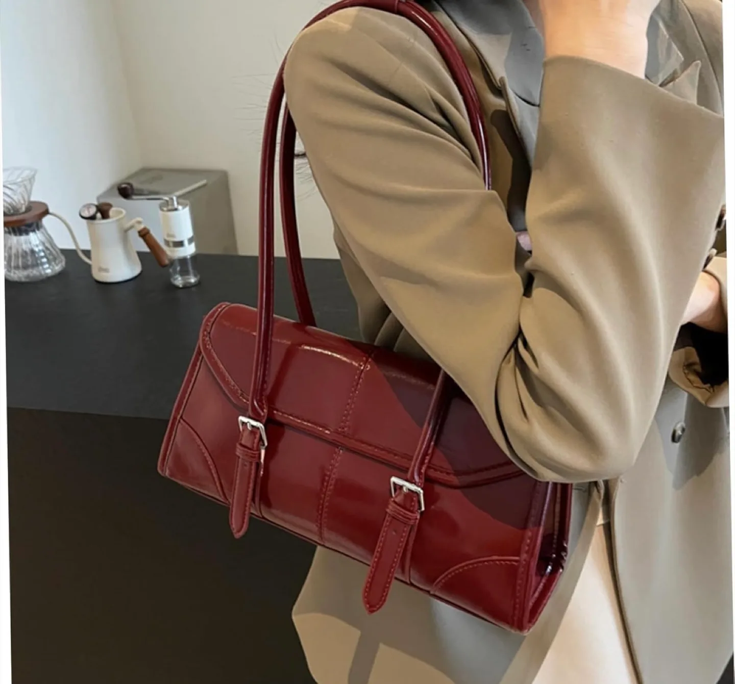 Leather Burgundy Shoulder Bag 2025 fall image indicator(2)