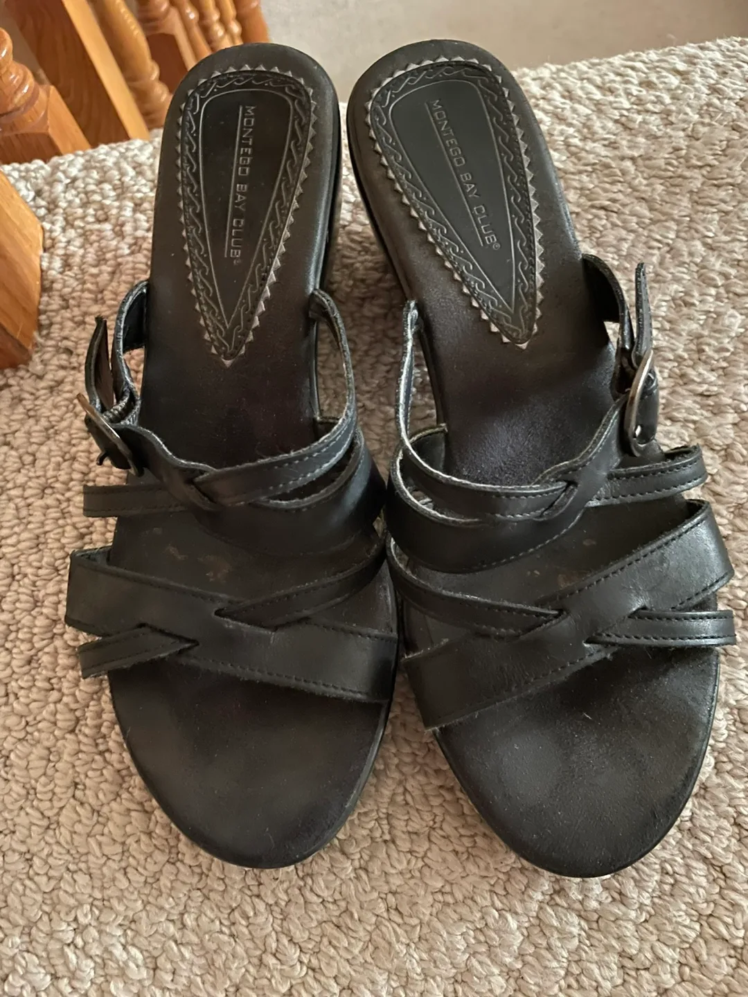Montego Bay Club Black Leather Sandals - Size 9W thumbnail