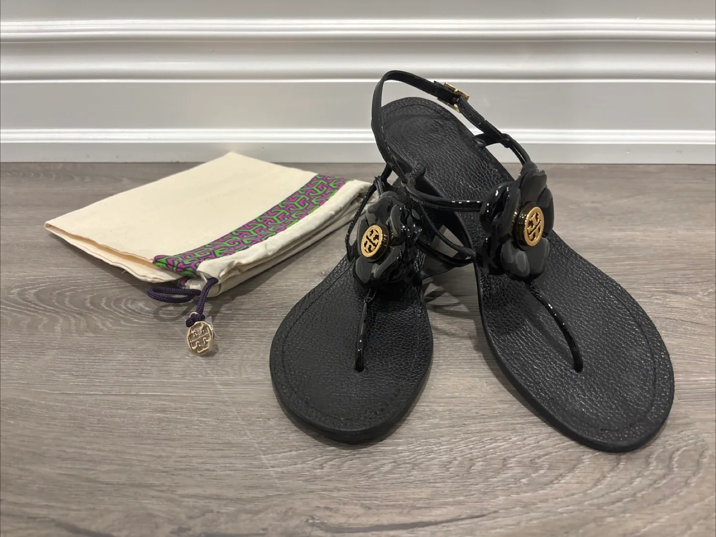 Authentic Tory Burch Black Sandals, Size 8.5 - 9.  Height: 4cm thumbnail