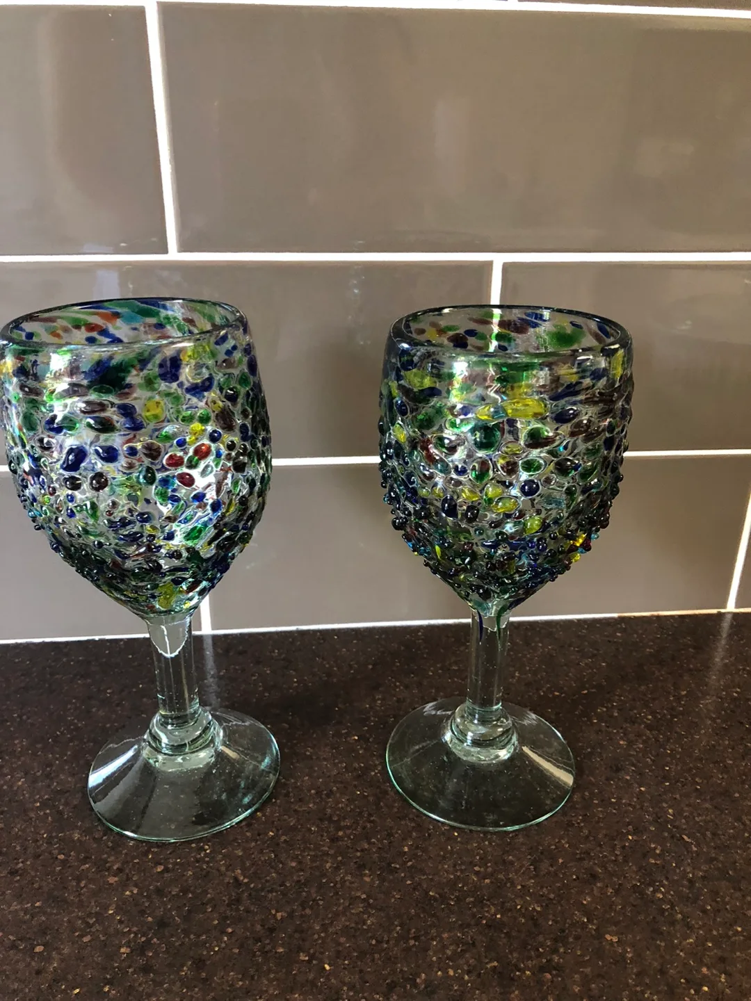 Hand Blown Mexican Confetti Wine Glasses (Set of 3) thumbnail