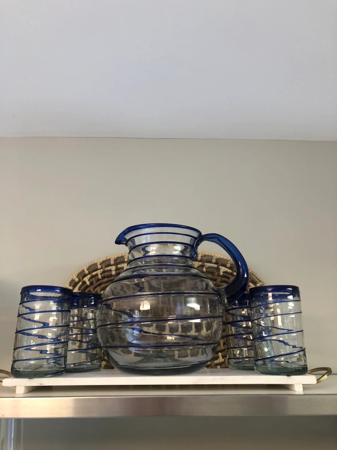 Glass Pitcher and Tumbler Set - Blue Accents image indicator(3)