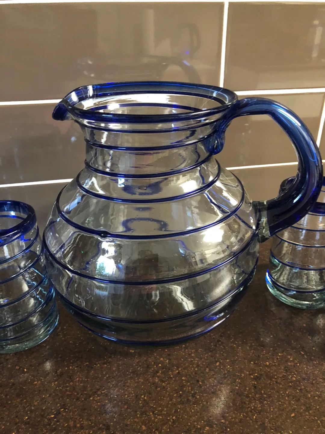 Glass Pitcher and Tumbler Set - Blue Accents image indicator(5)