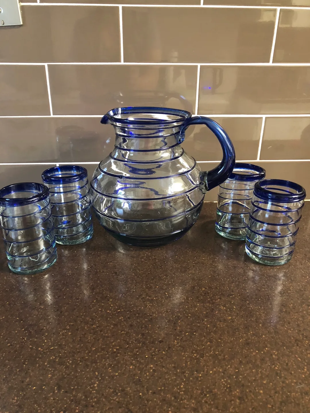 Glass Pitcher and Tumbler Set - Blue Accents image indicator(4)
