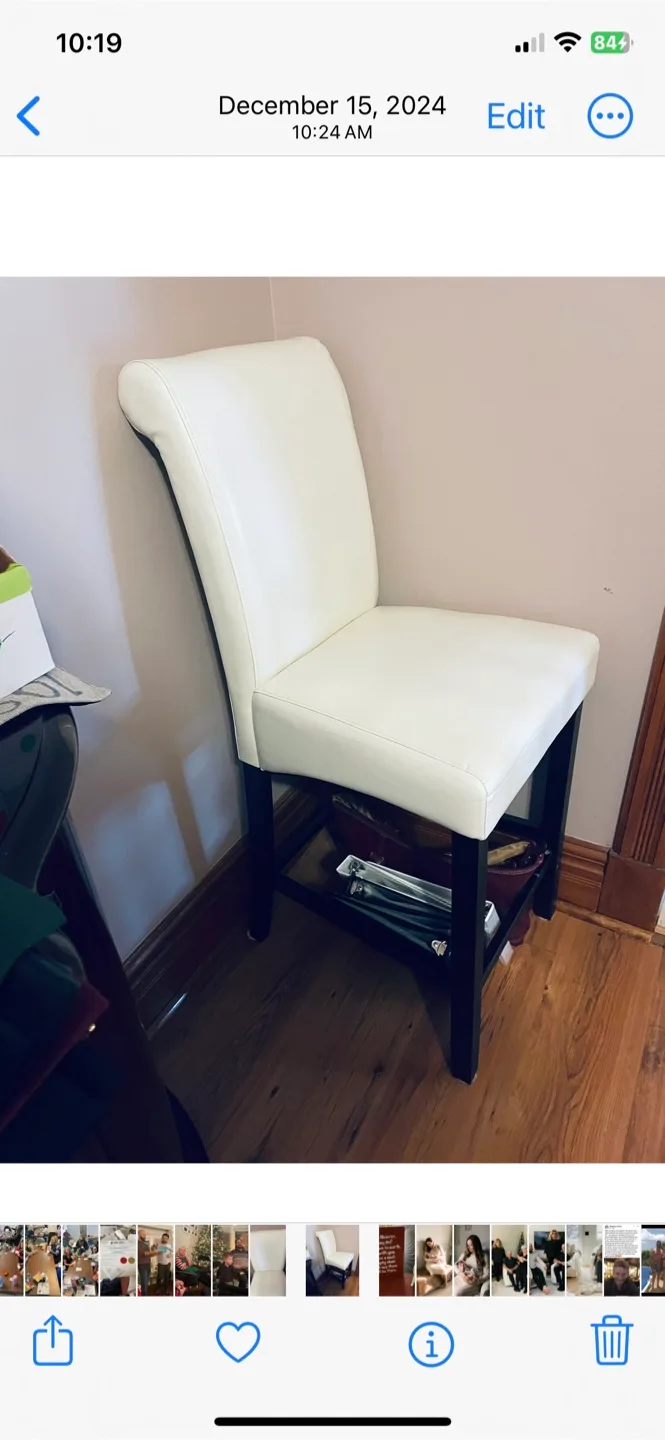 Beautiful, tall, White Leather Bar Stool thumbnail