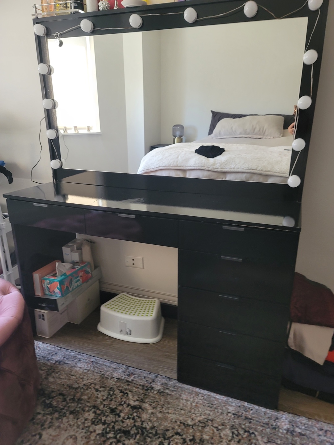Black Vanity Desk with Lighted Mirror