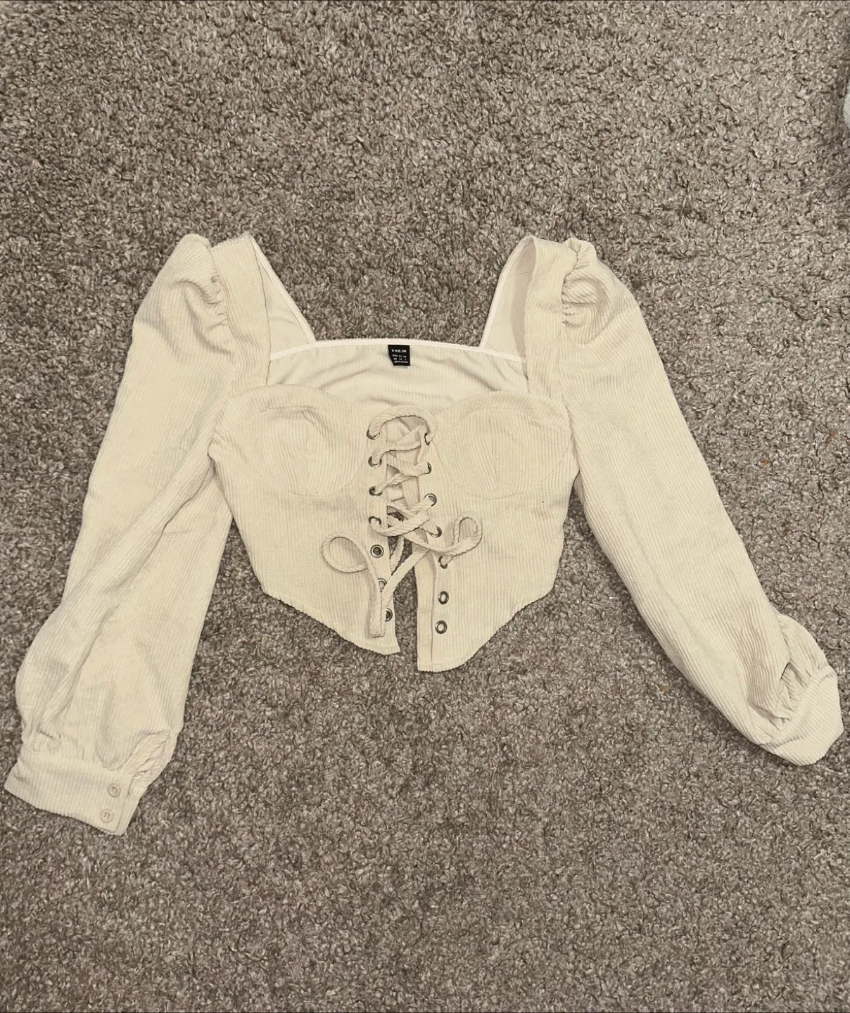 Shein XS Cream Corduroy Long Sleeve Top thumbnail