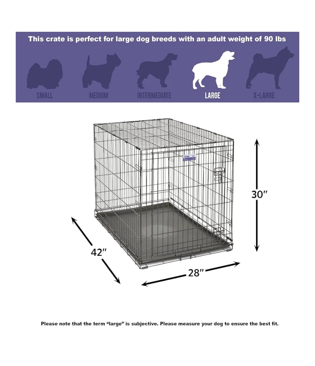 Large Dog Crate - 42" x 28" x 30" image indicator(4)