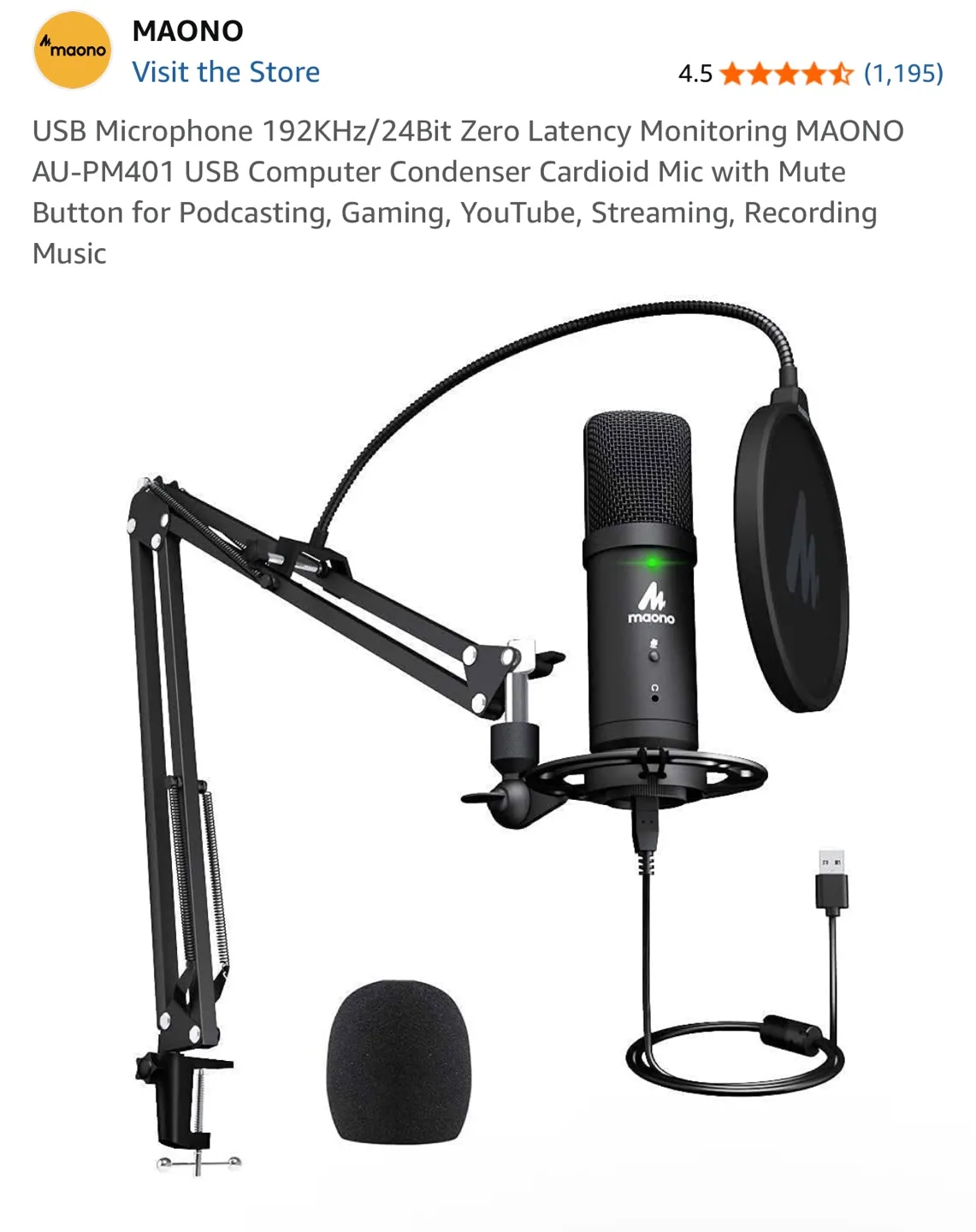 MAONO AU-PM401 USB Condenser Mic - Podcasting, Gaming thumbnail
