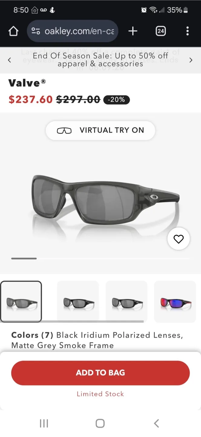 Oakley Valve Sunglasses - Matte Grey Smoke Frame image indicator(2)