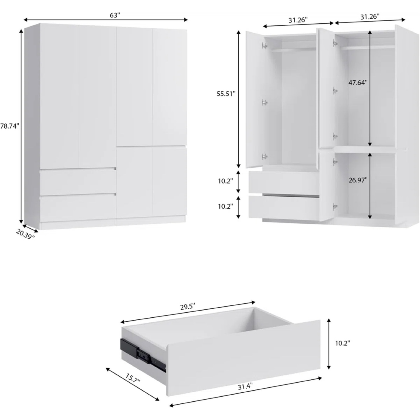 White 4-Door Armoire Wardrobe - photo 5