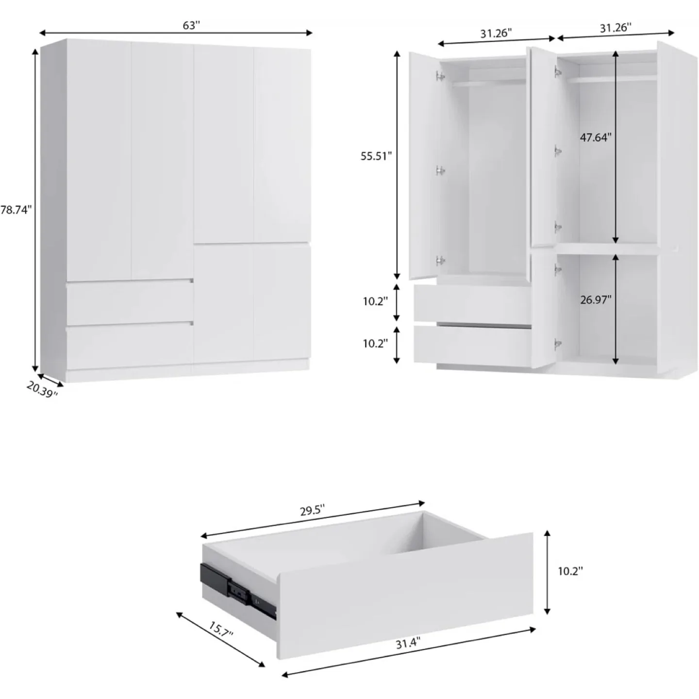 White 4-Door Armoire Wardrobe image indicator(5)