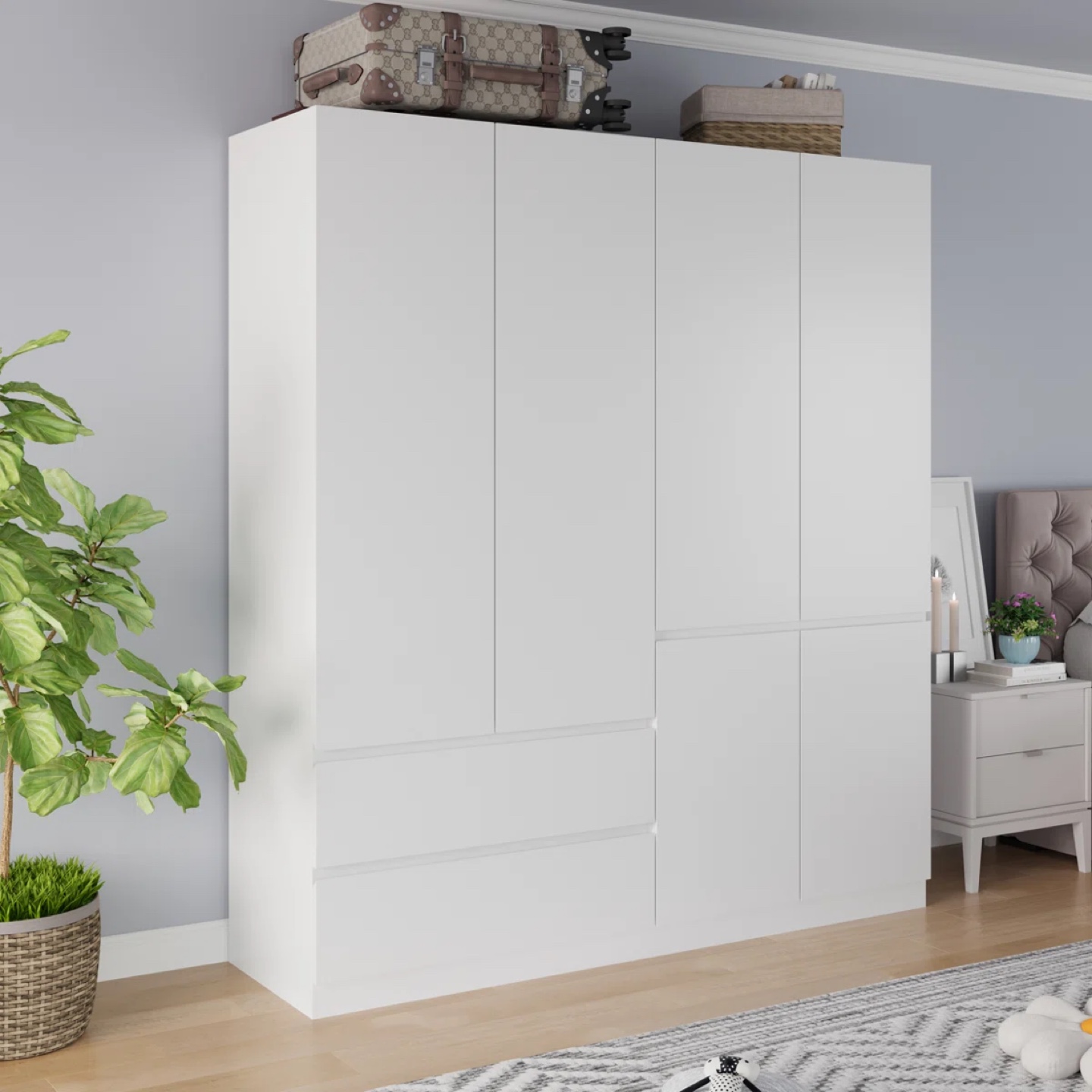 White 4-Door Armoire Wardrobe