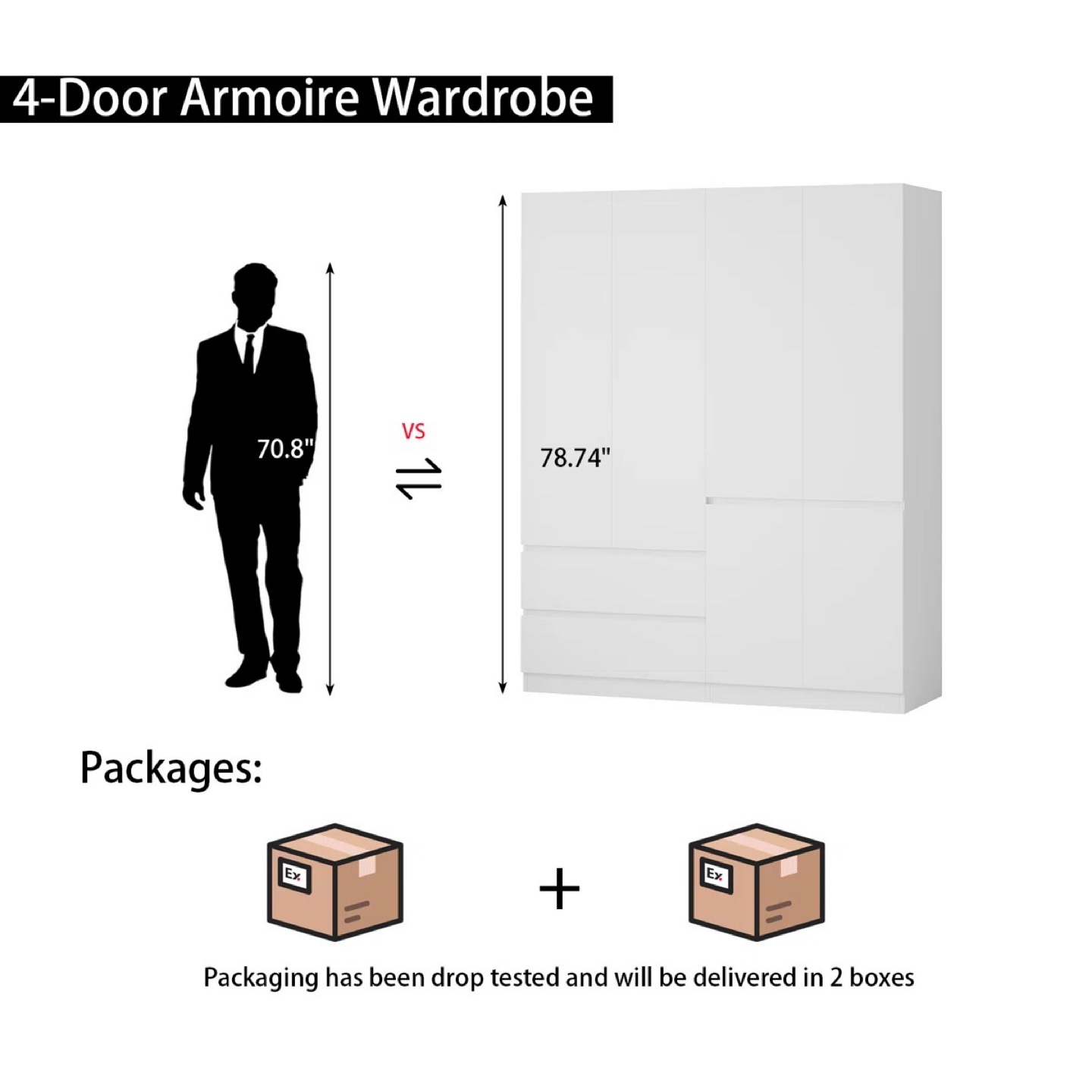 White 4-Door Armoire Wardrobe - photo 2