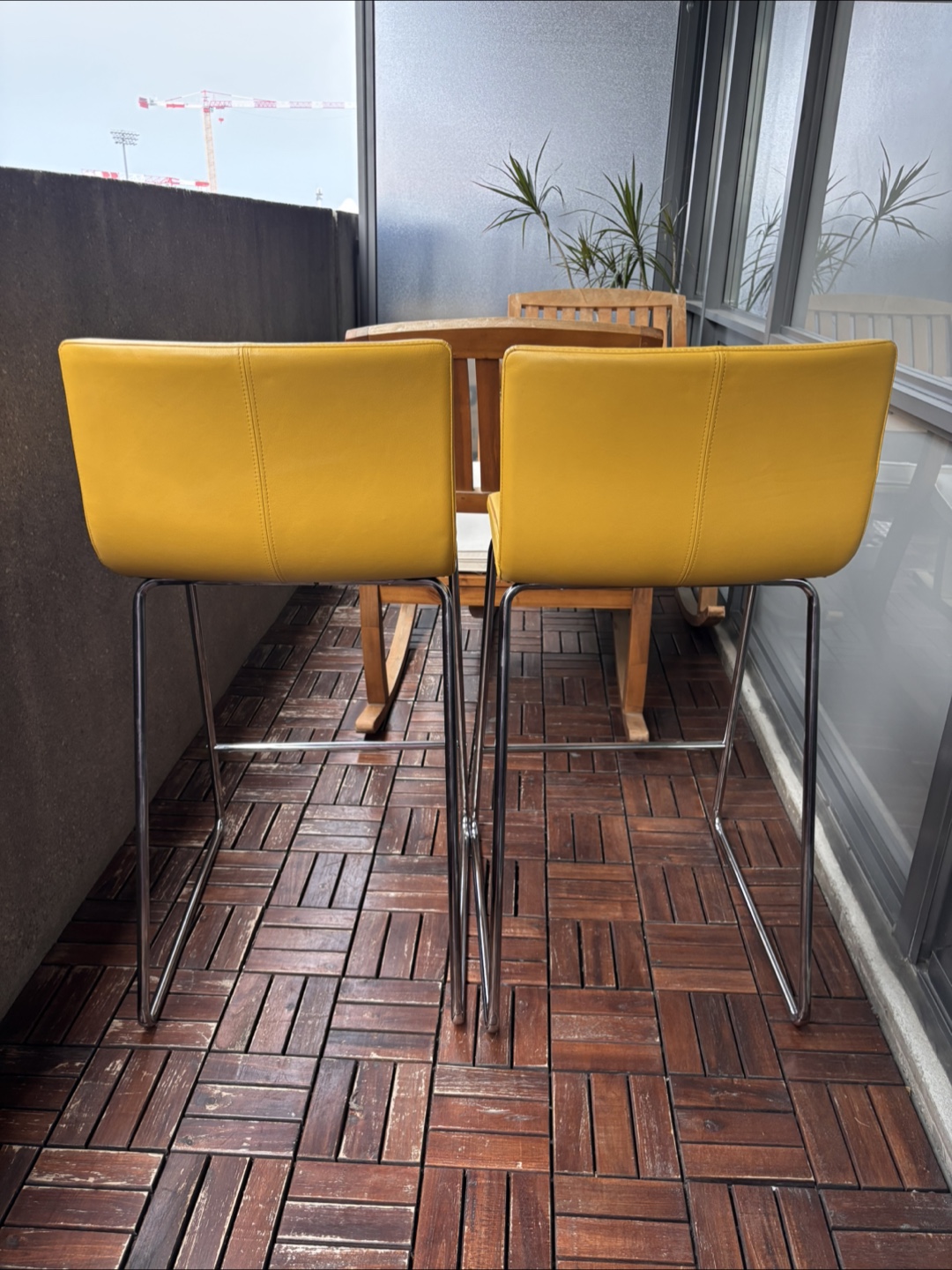 Set of 2 Yellow Leather Bar Stools - photo 3