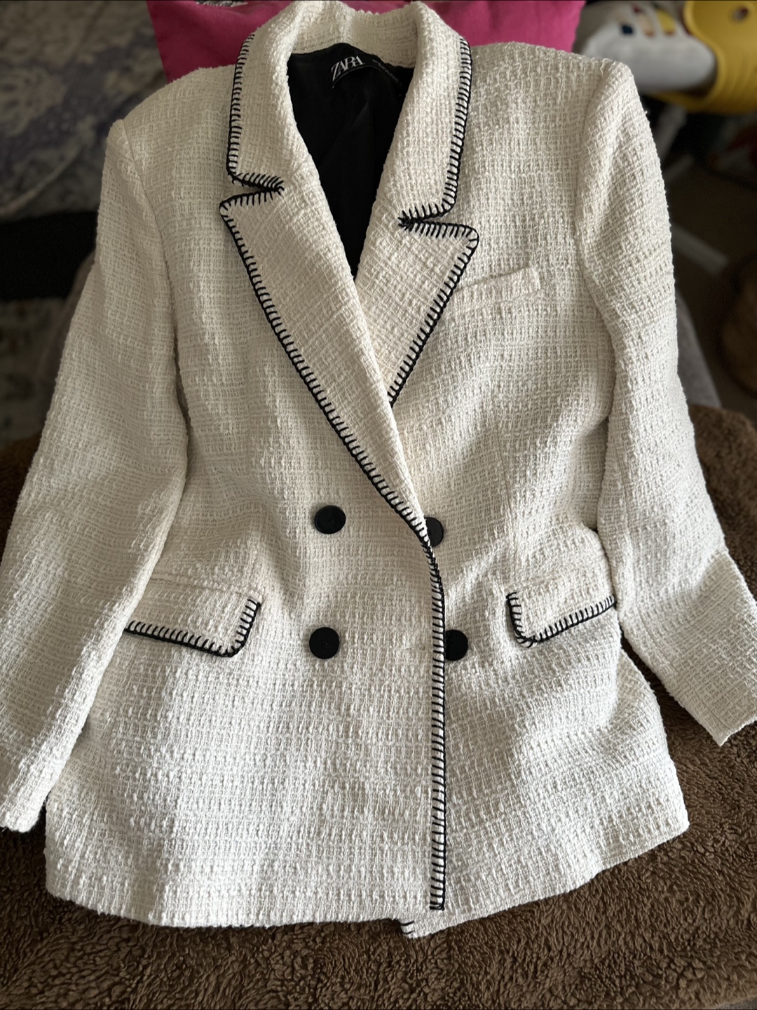 Zara White Tweed Blazer Size XL