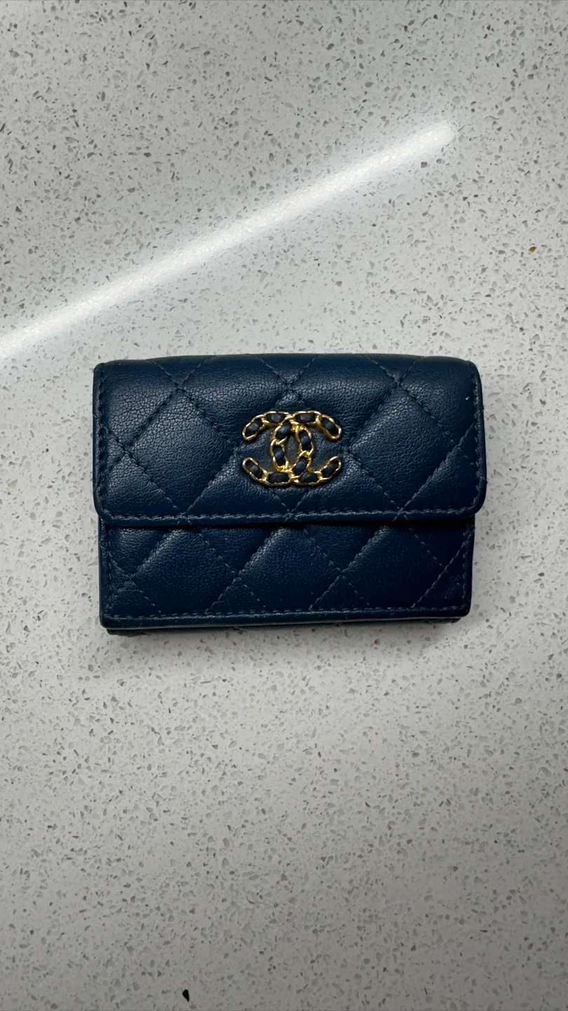 Chanel Navy Blue Quilted Leather Trifold Compact Wallet thumbnail
