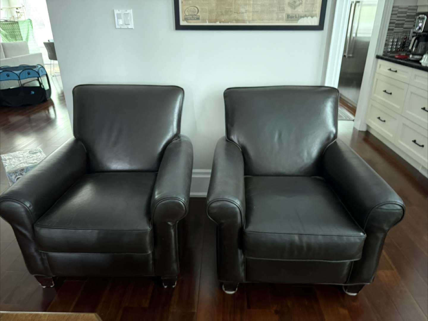 2 Leather Armchairs - Dark Brown
