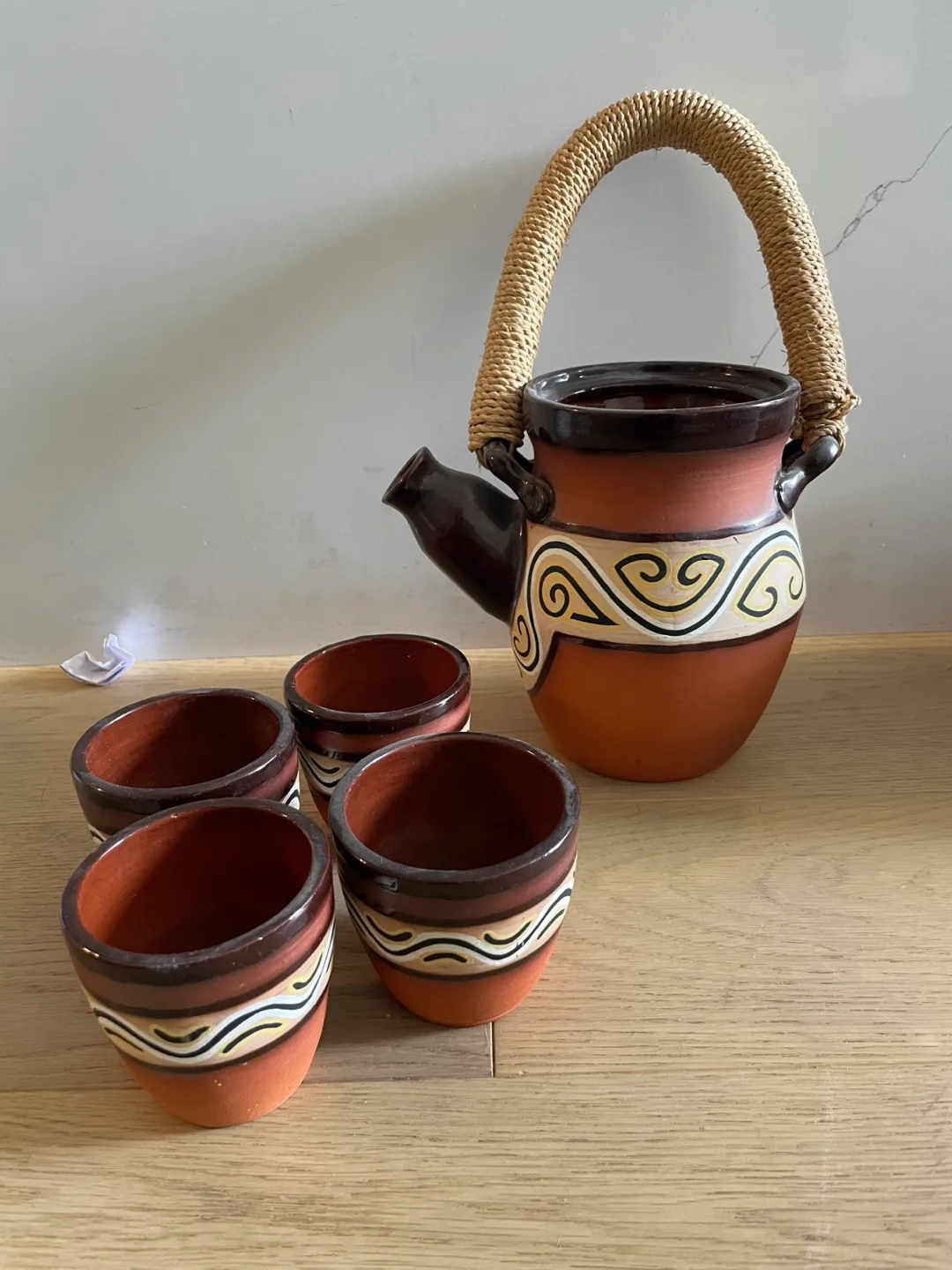 Handmade Clay Tea Set - Pitcher & 4 Cups thumbnail