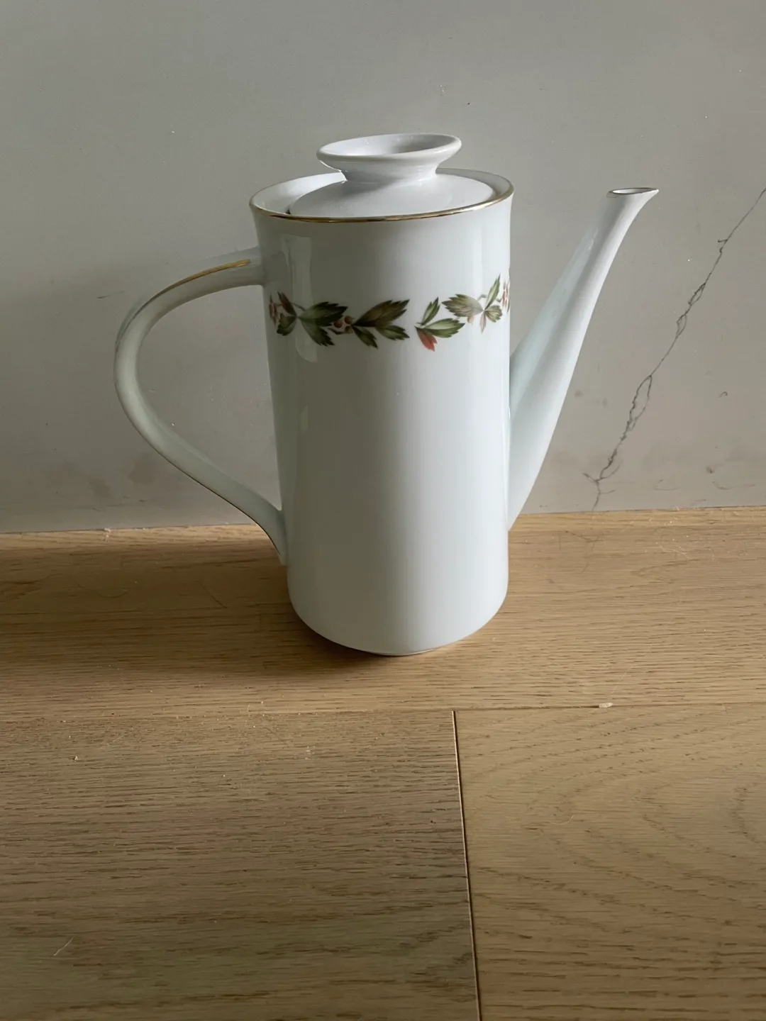 White Porcelain Coffee Pot with Floral Design thumbnail