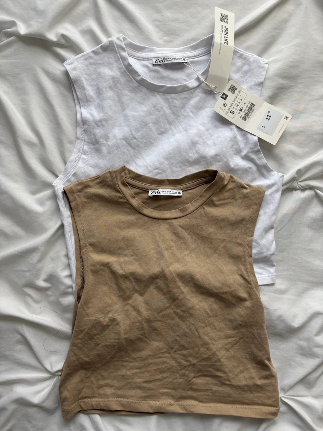 Zara Tank Tops - White & Brown, Size S thumbnail