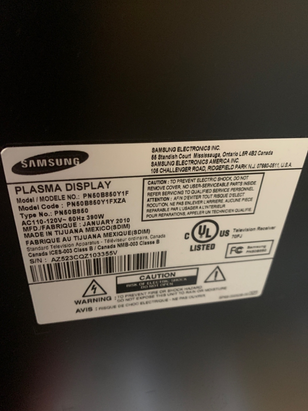 Samsung PN60B650Y1F 50 inch Plasma TV - photo 3