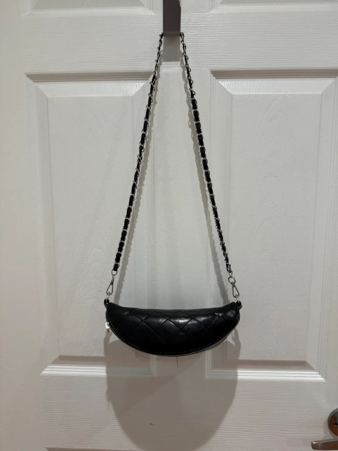 Black Quilted Belt Bag with Chain Strap thumbnail