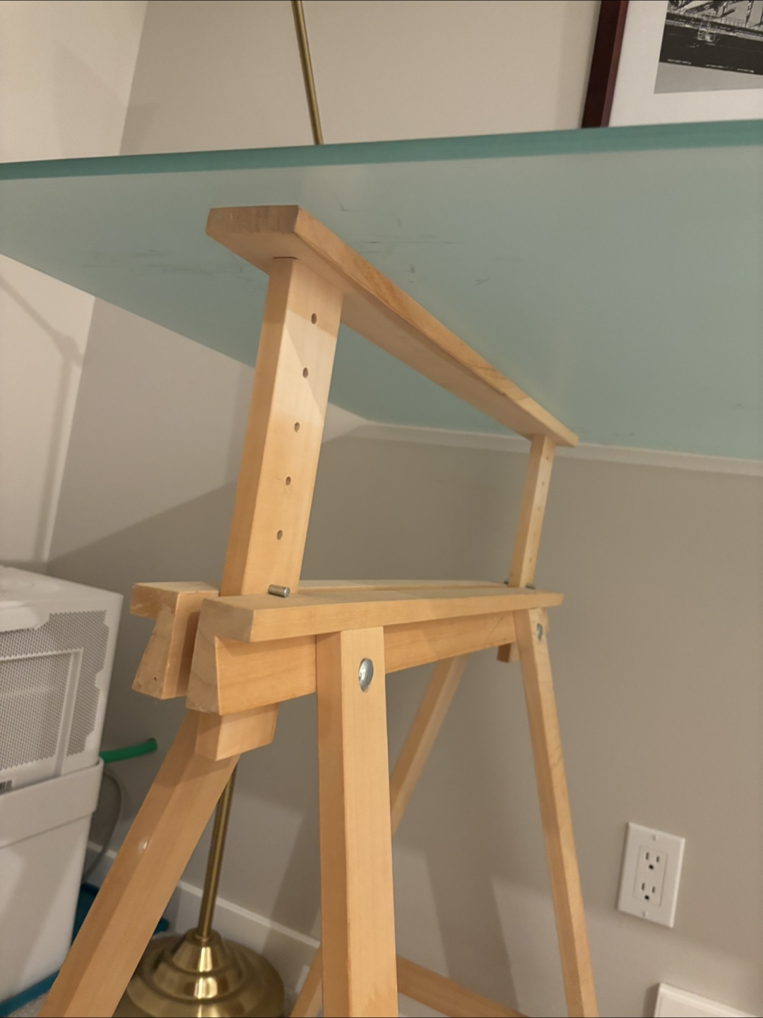 Glass Top Desk with Wooden Trestle Legs - photo 2