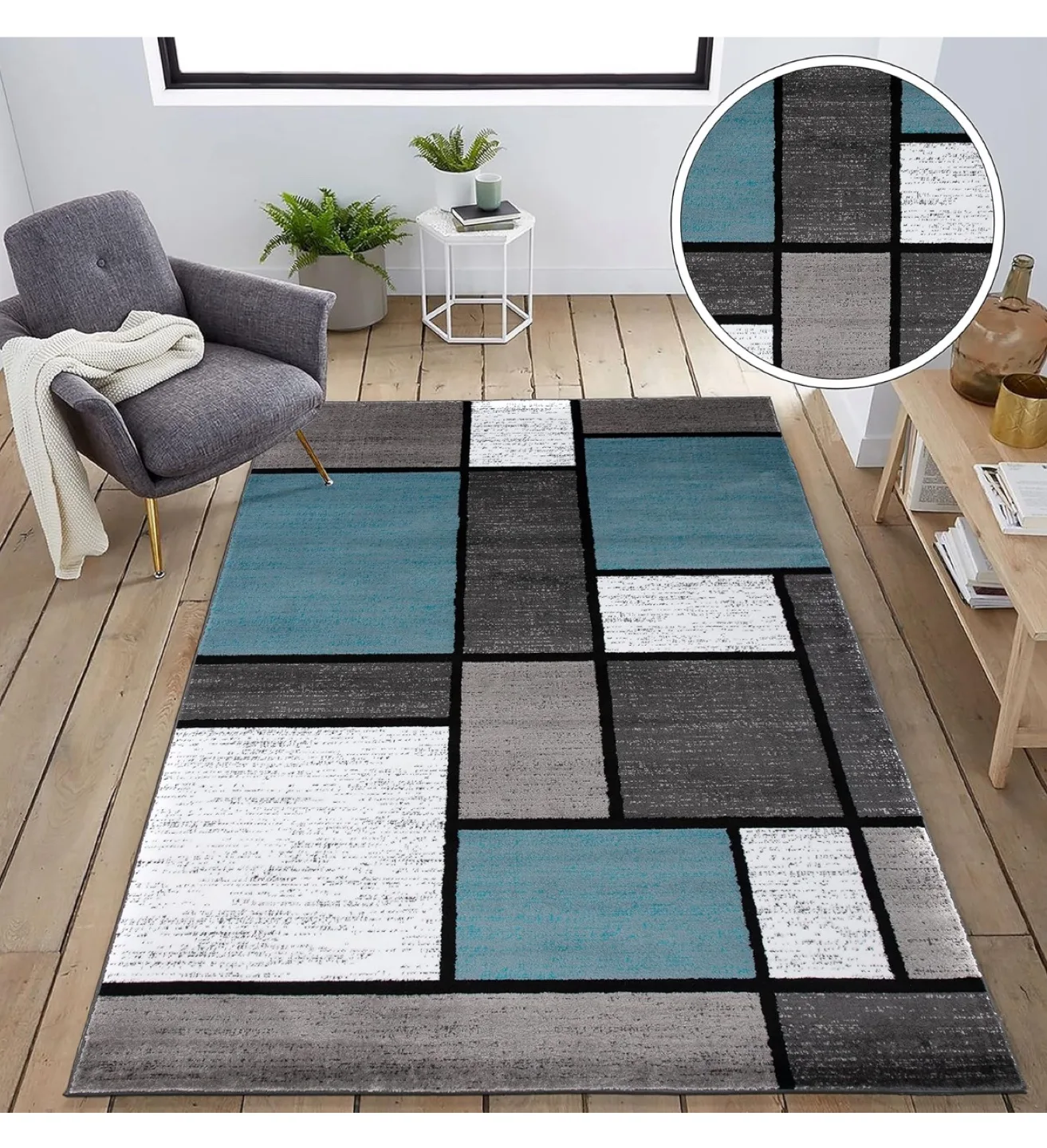 Geometric Area Rug - Blue, Grey, White thumbnail