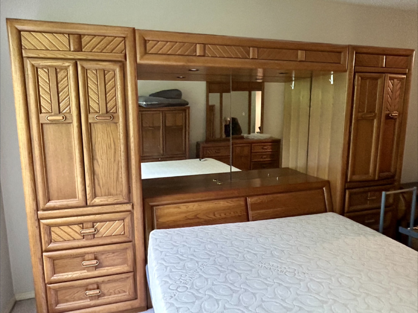 Oak Bedroom Set - Dresser, Armoire, Headboard