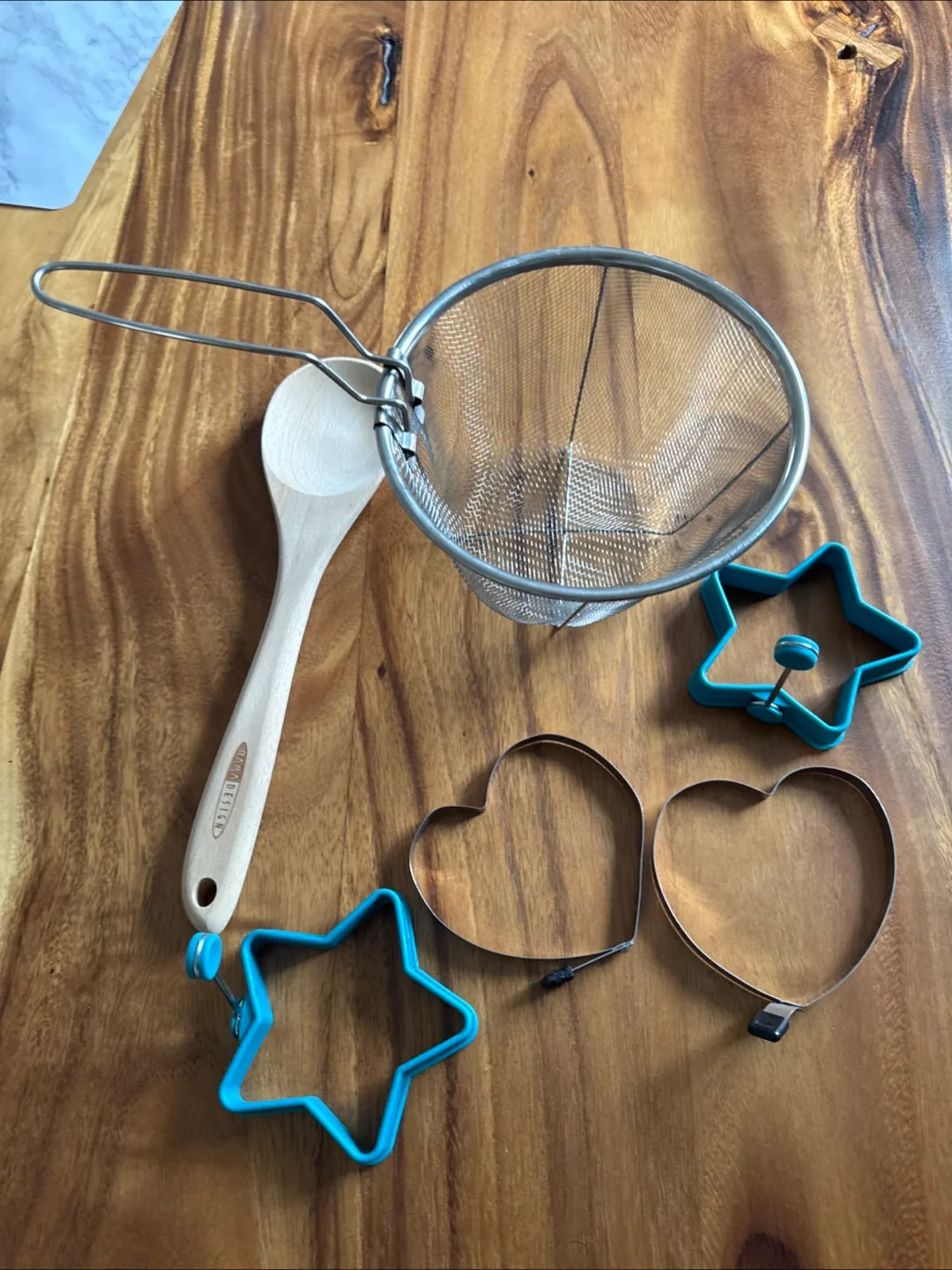 Kitchen Utensil Set: Spoon, Strainer, Cookie Cutters
