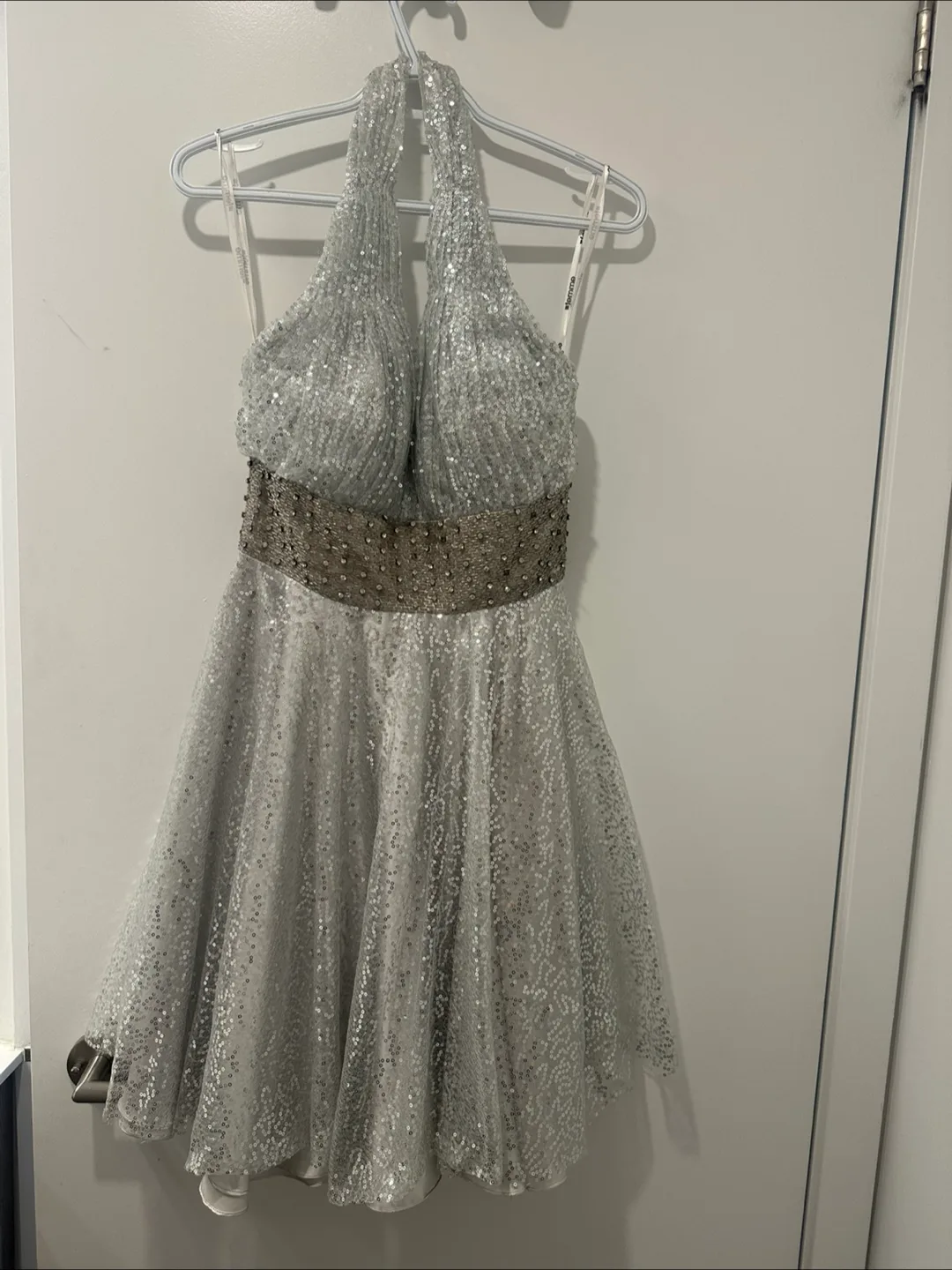 La Femme Silver Halter Dress thumbnail
