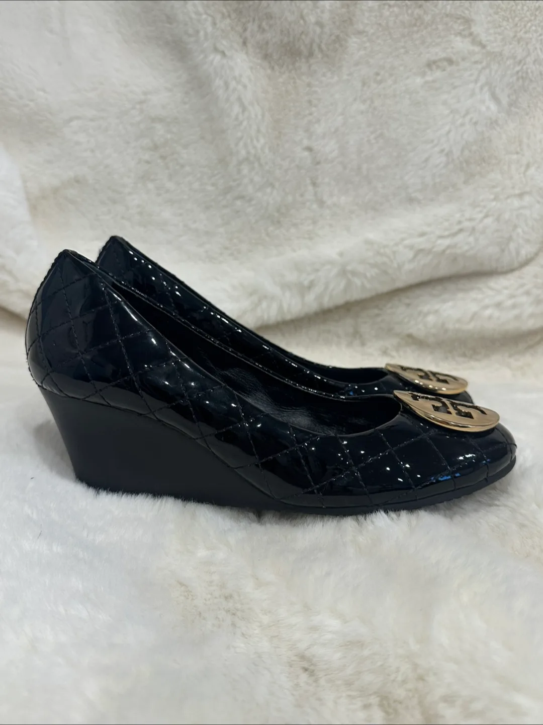 Tory Burch Black Patent Leather Wedge Heel Shoes image indicator(4)