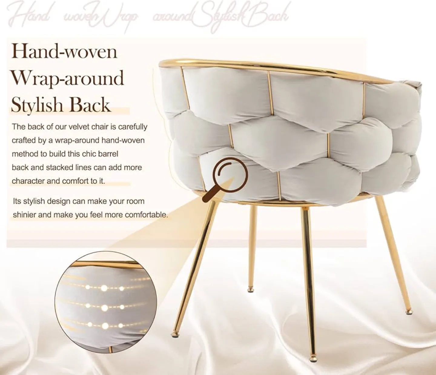 Stylish White Velvet Accent Chair image indicator(2)