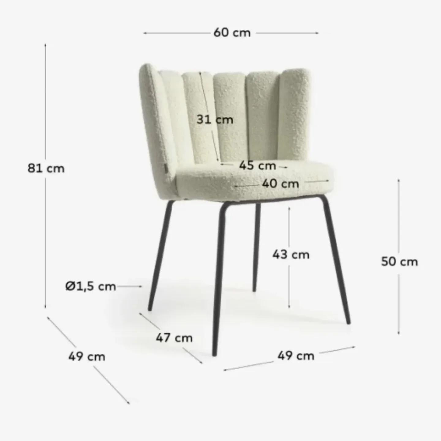 Boucle Dining Chair - Cream & Black image indicator(2)