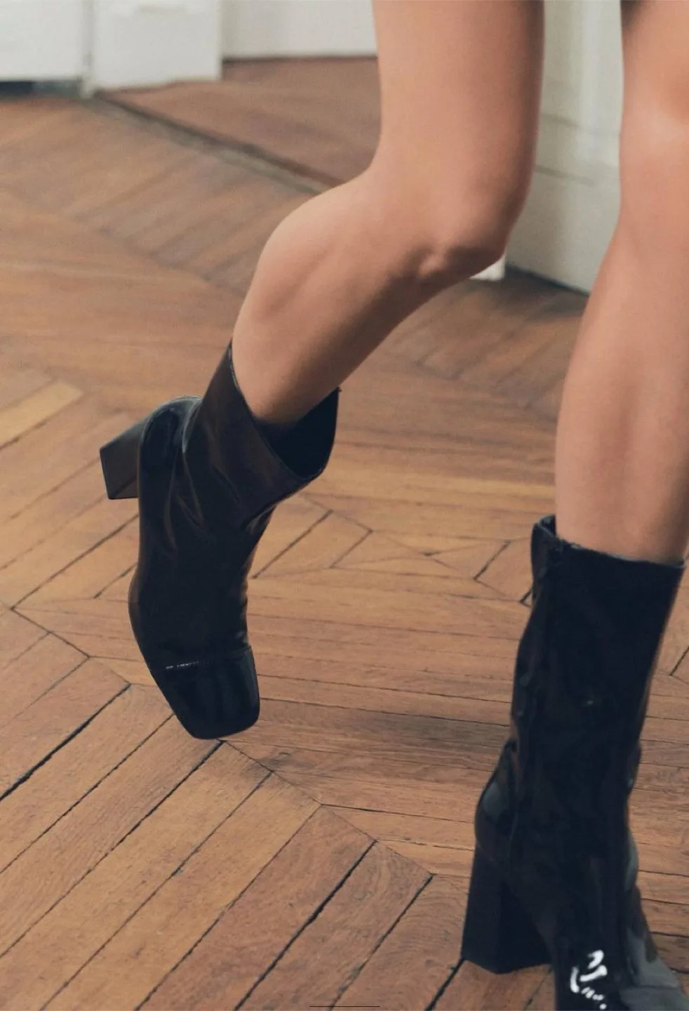Zara Black Patent Leather Boots, size 10 thumbnail