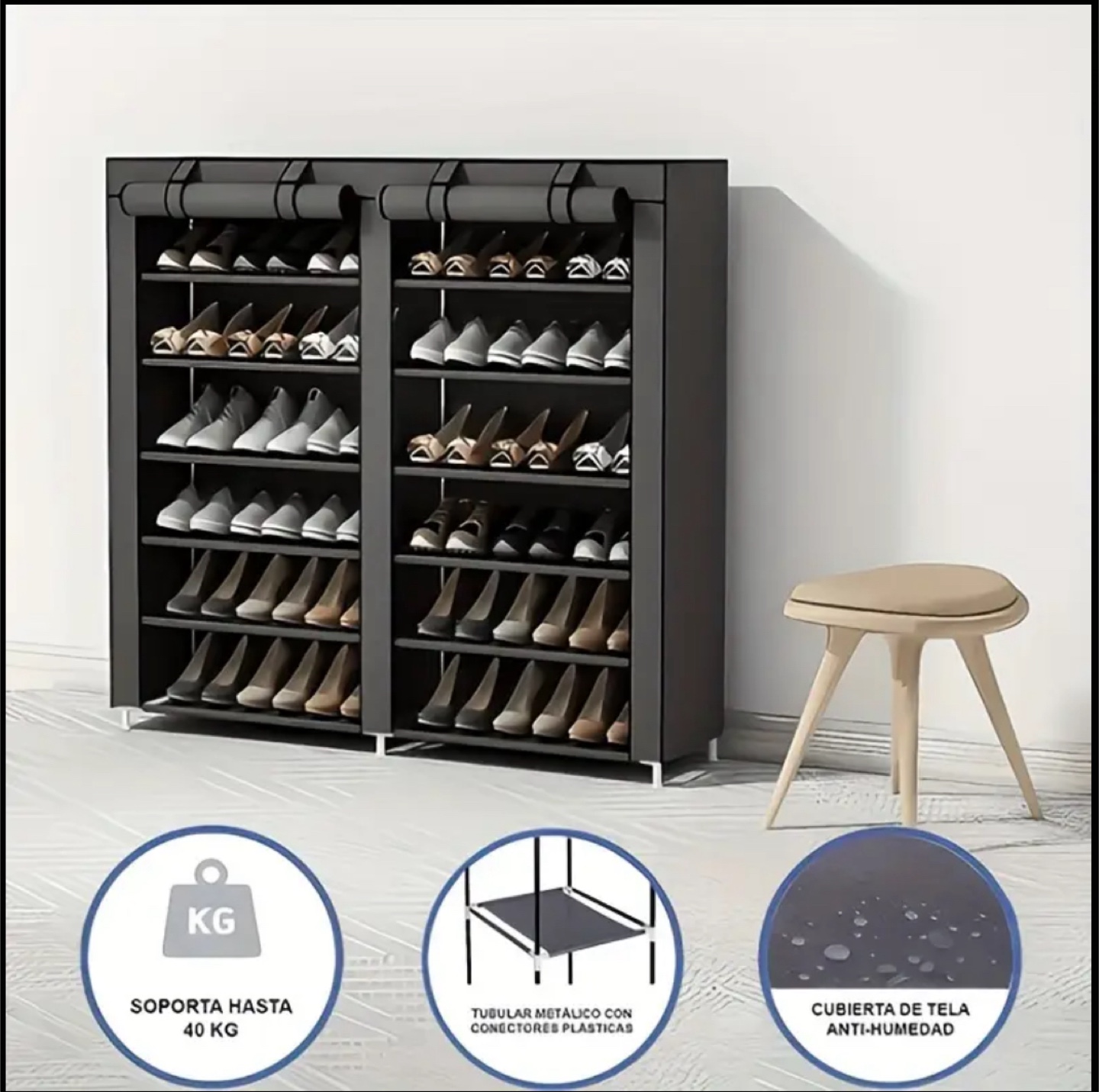Grey Shoe Rack Cabinet - Holds 40 KG