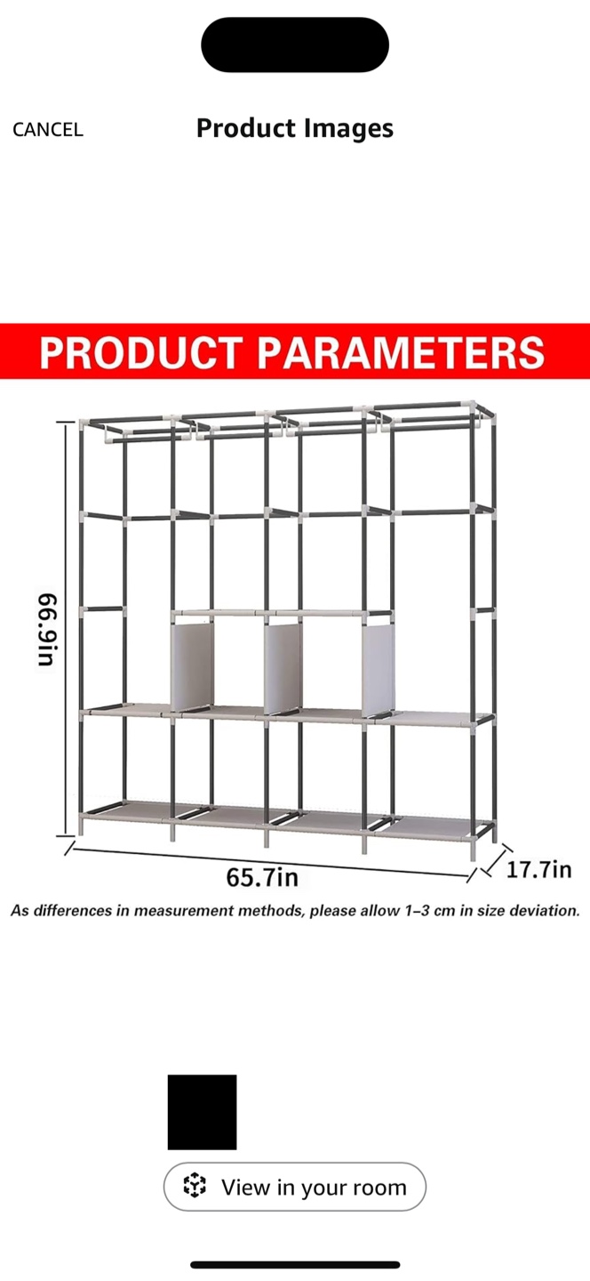 Portable Closet Wardrobe Organizer - Black - photo 3