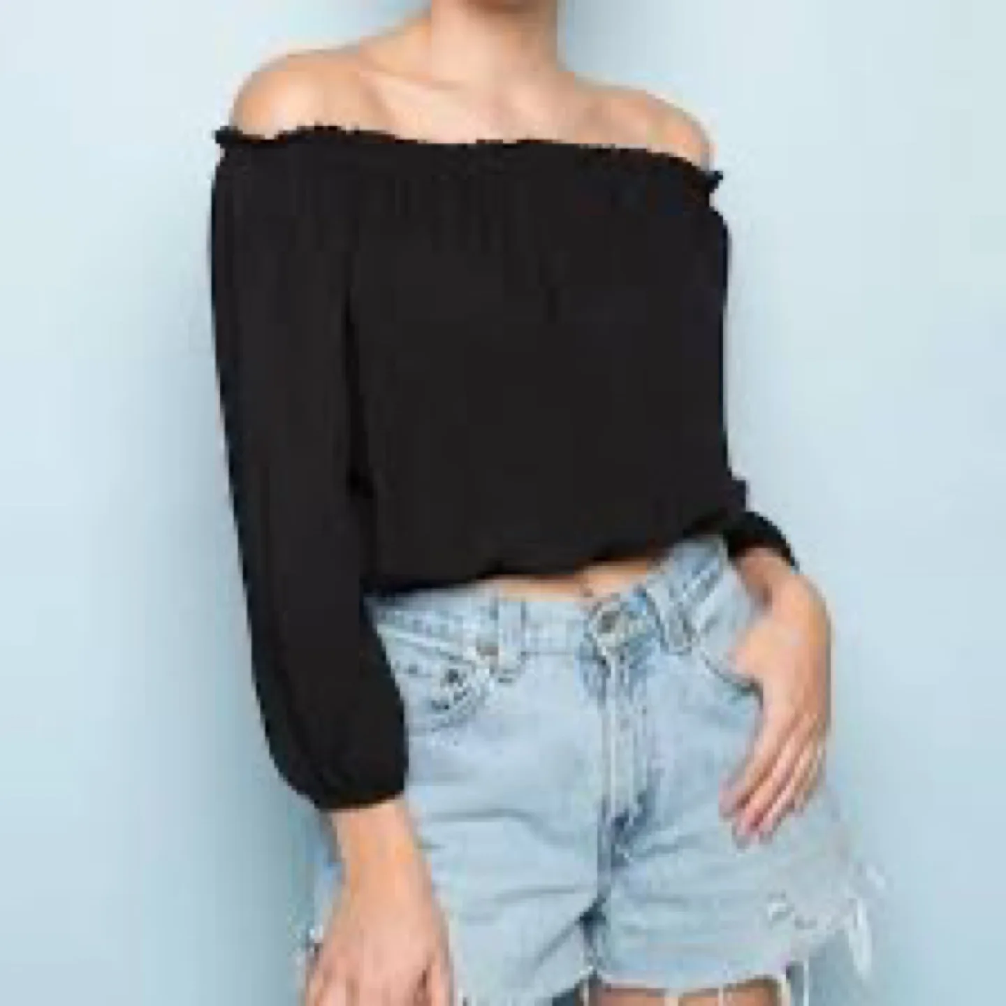 Brandy Melville Black Off-Shoulder Peasant Top image indicator(2)