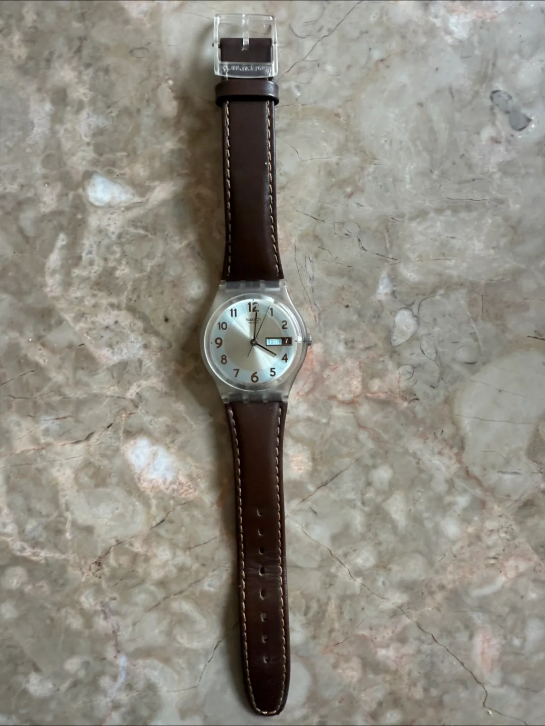 Swatch Watch with Brown Leather Strap thumbnail