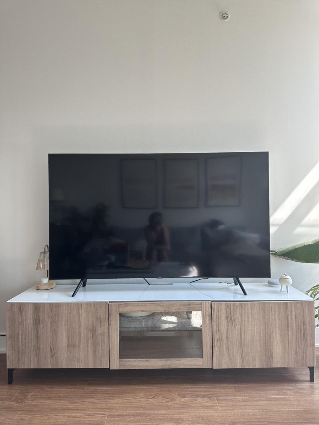 IKEA Besta TV stand with glass topper