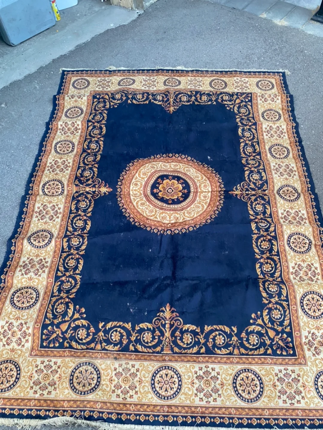 Navy Blue & Gold Patterned Area Rug thumbnail