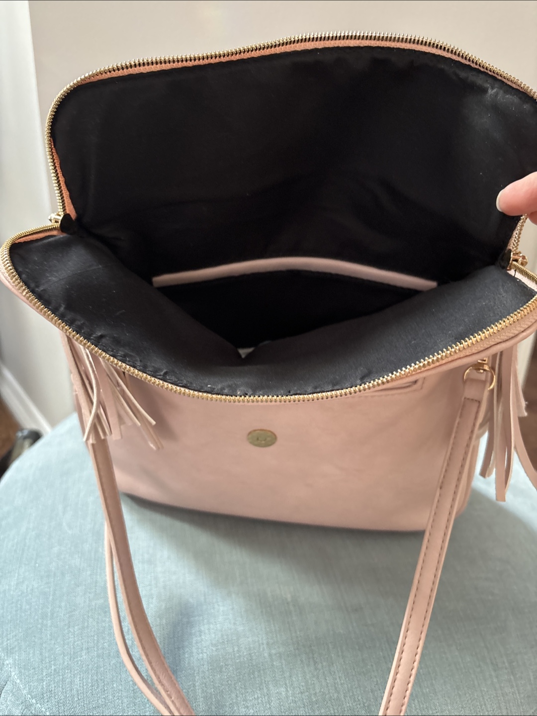 Light Pink Crossbody Bag with Tassel - photo 3