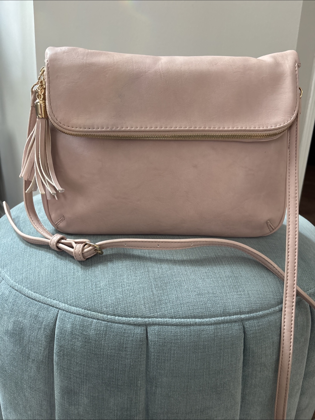 Light Pink Crossbody Bag with Tassel