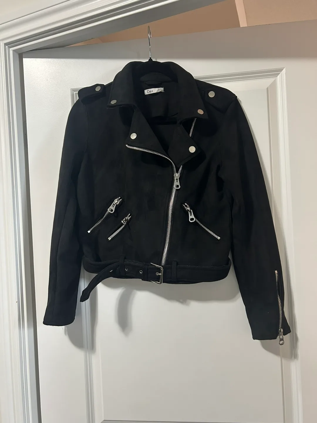 Dex suede belted biker jacket size small thumbnail