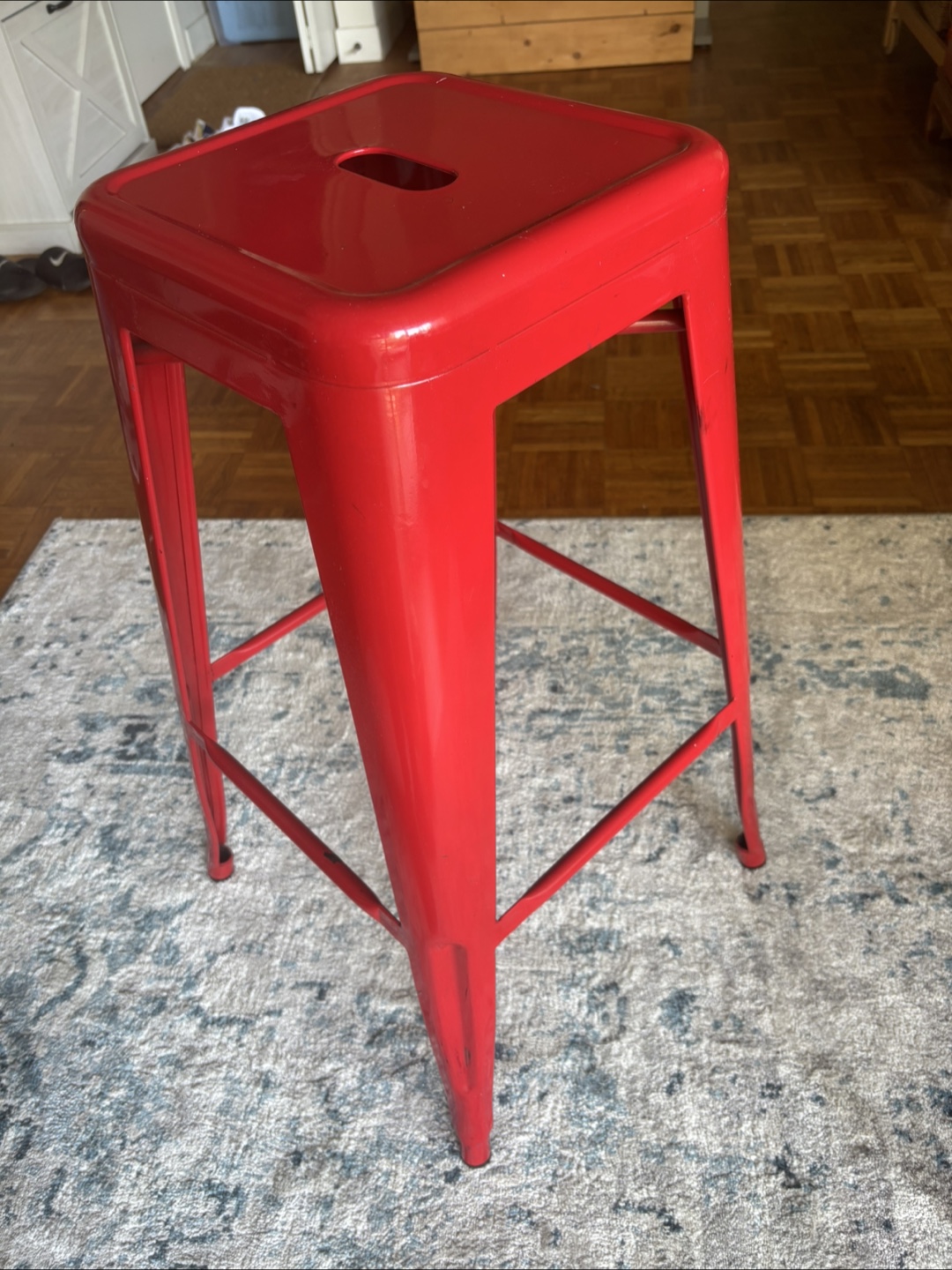 Pair of Red Metal Bar Stools - photo 4