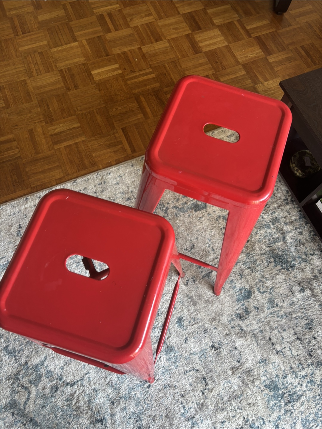 Pair of Red Metal Bar Stools - photo 2