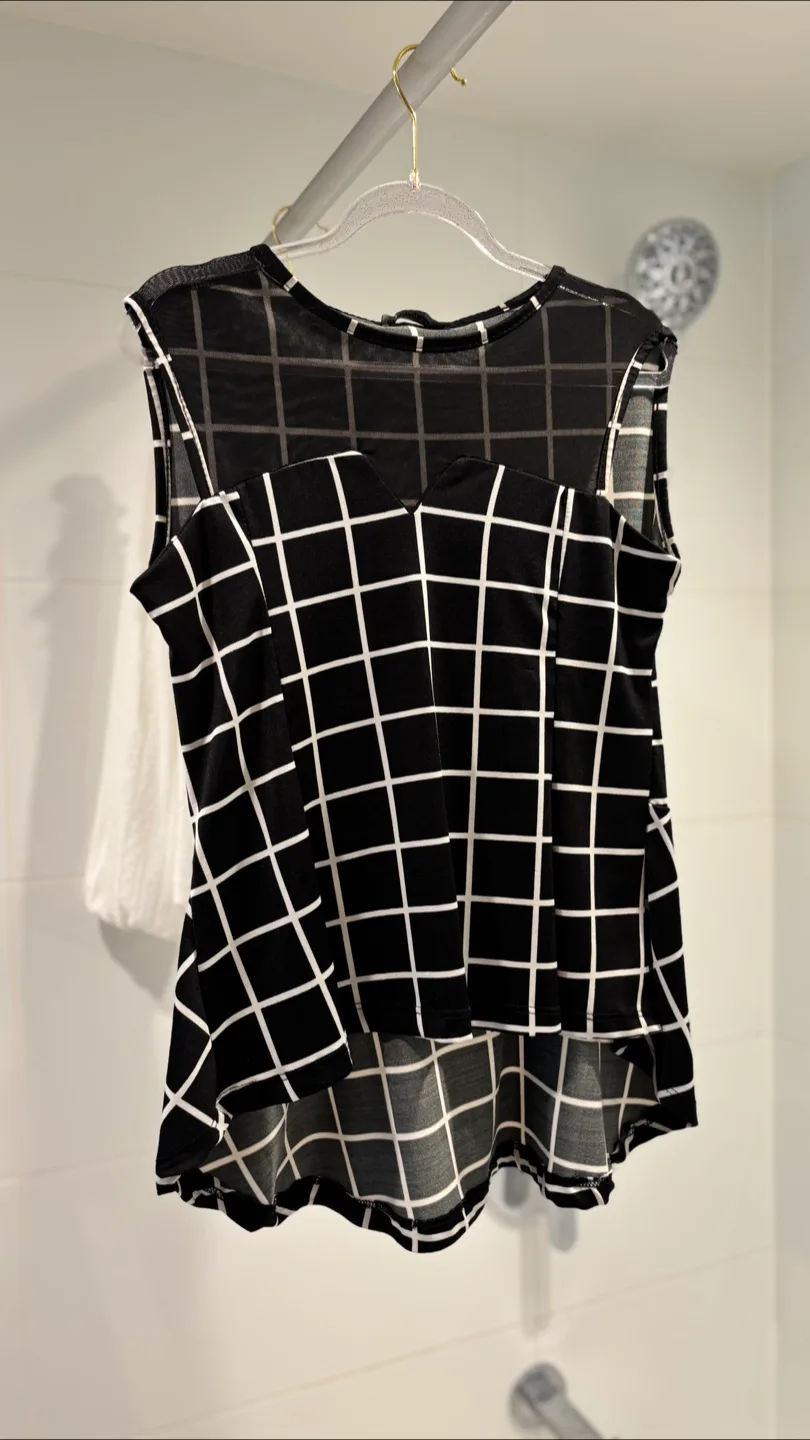 2 blouses, black grid & white ruffle 👚 image indicator(2)