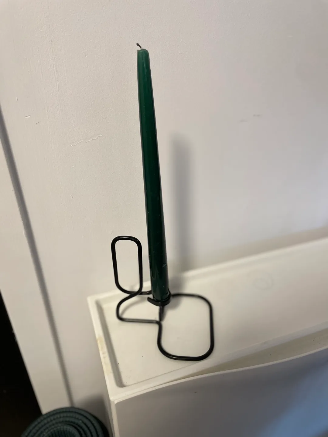 Green Taper Candle with Black Metal Holder thumbnail