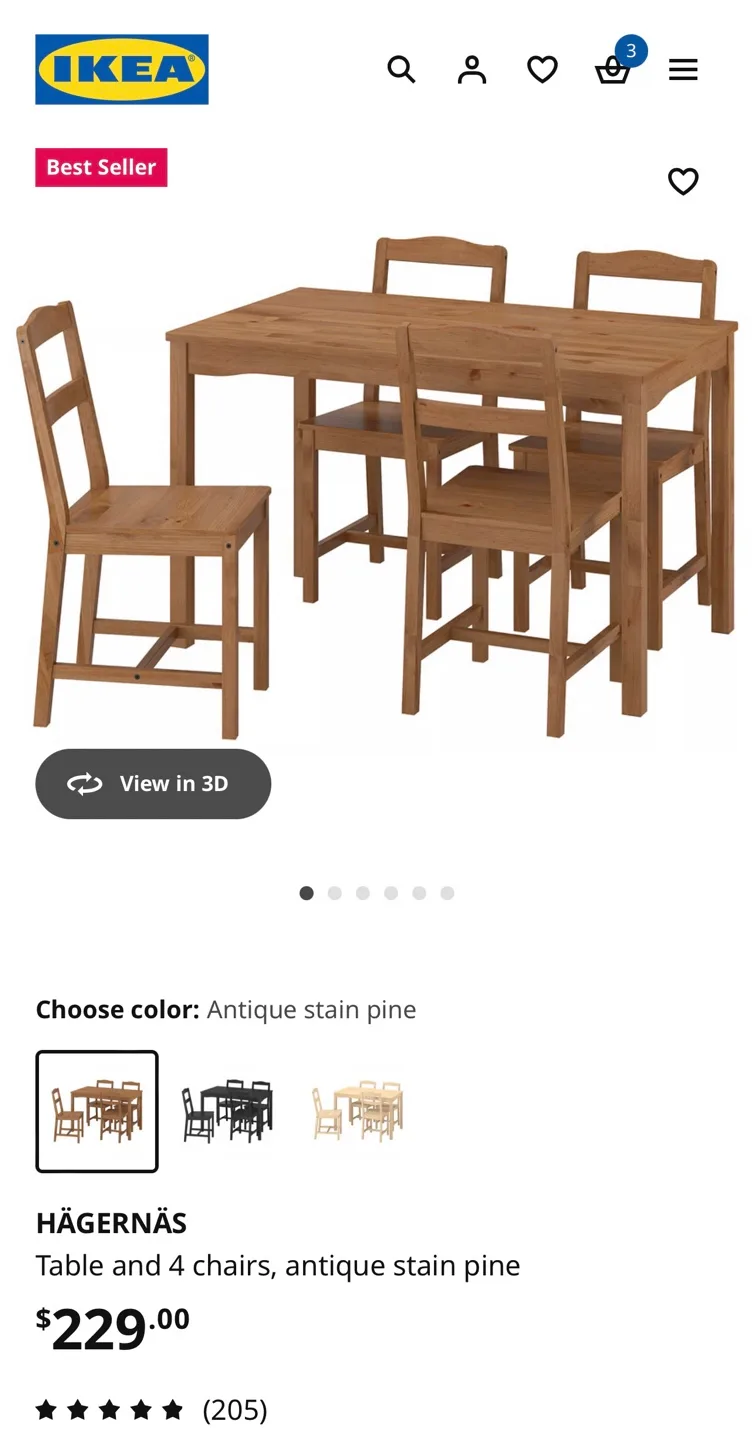IKEA HAGERNAS Dining Table and 4 Chairs - Antique Stain Pine thumbnail