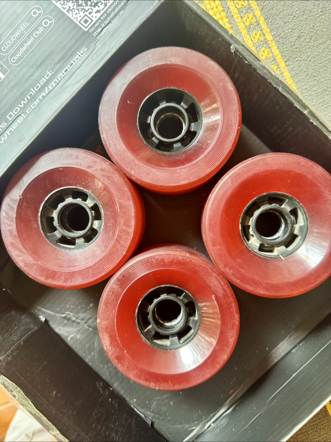 Four 95mm Abec street wheels for e-skateboards.